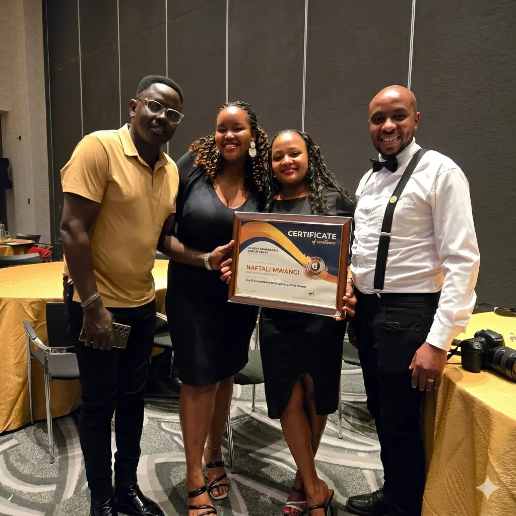 Team receiving award certificate at recognition ceremony